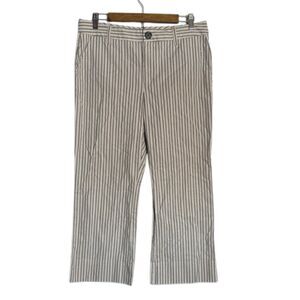 Cabi Tick Tock Striped Crop Pants Womens 10 Beachy Coastal Pockets Cotton Cream